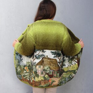Woodland Mori Girl Jacket, Fairy tale Farmhouse, Plus Size Clothing Vintage Gobelin Tapestry Fabric Clothing US size 12 / 14 EU size 42 / 44