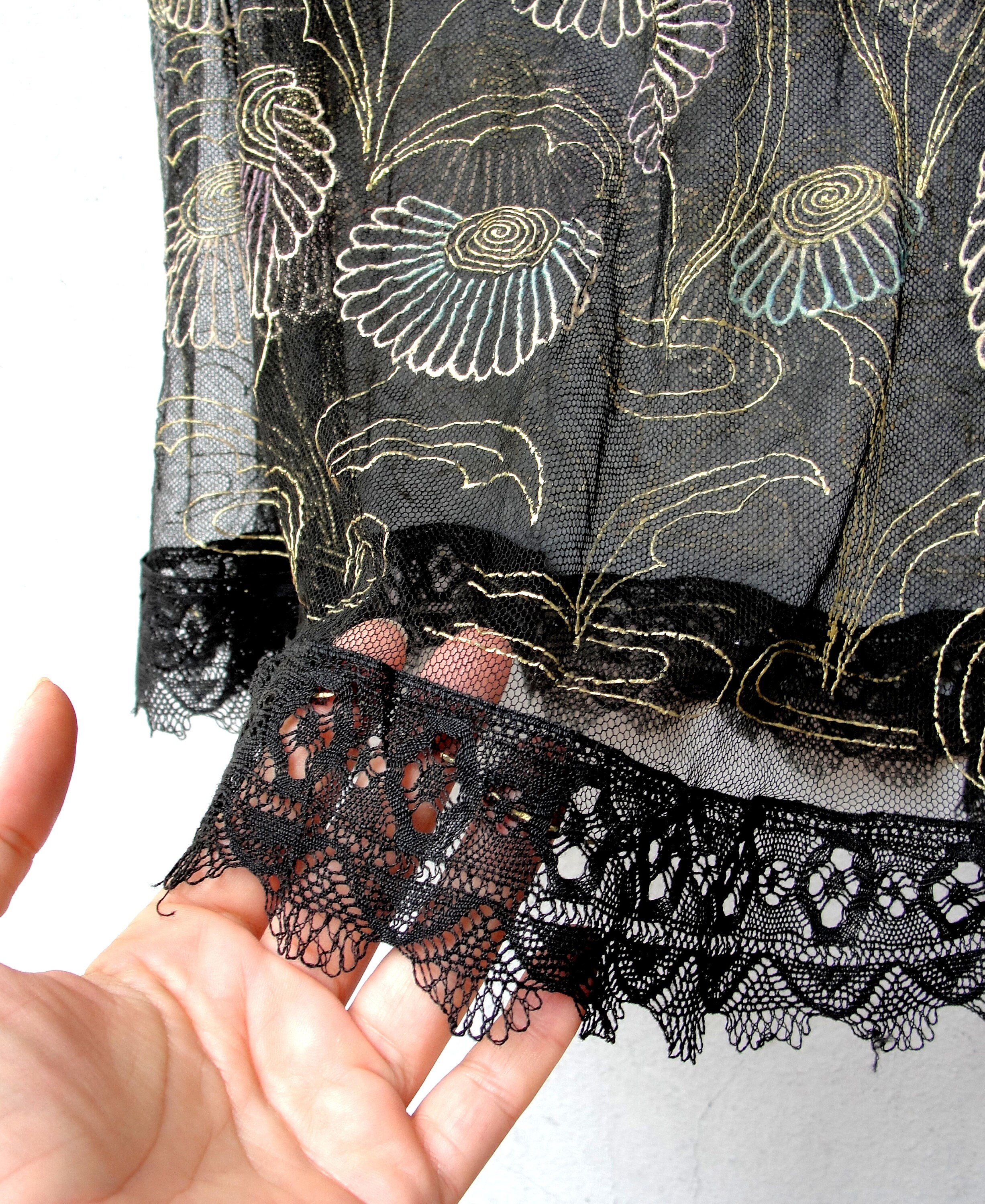 Floral Sheer Skirt, Black See Through Mesh Skirt, Hand