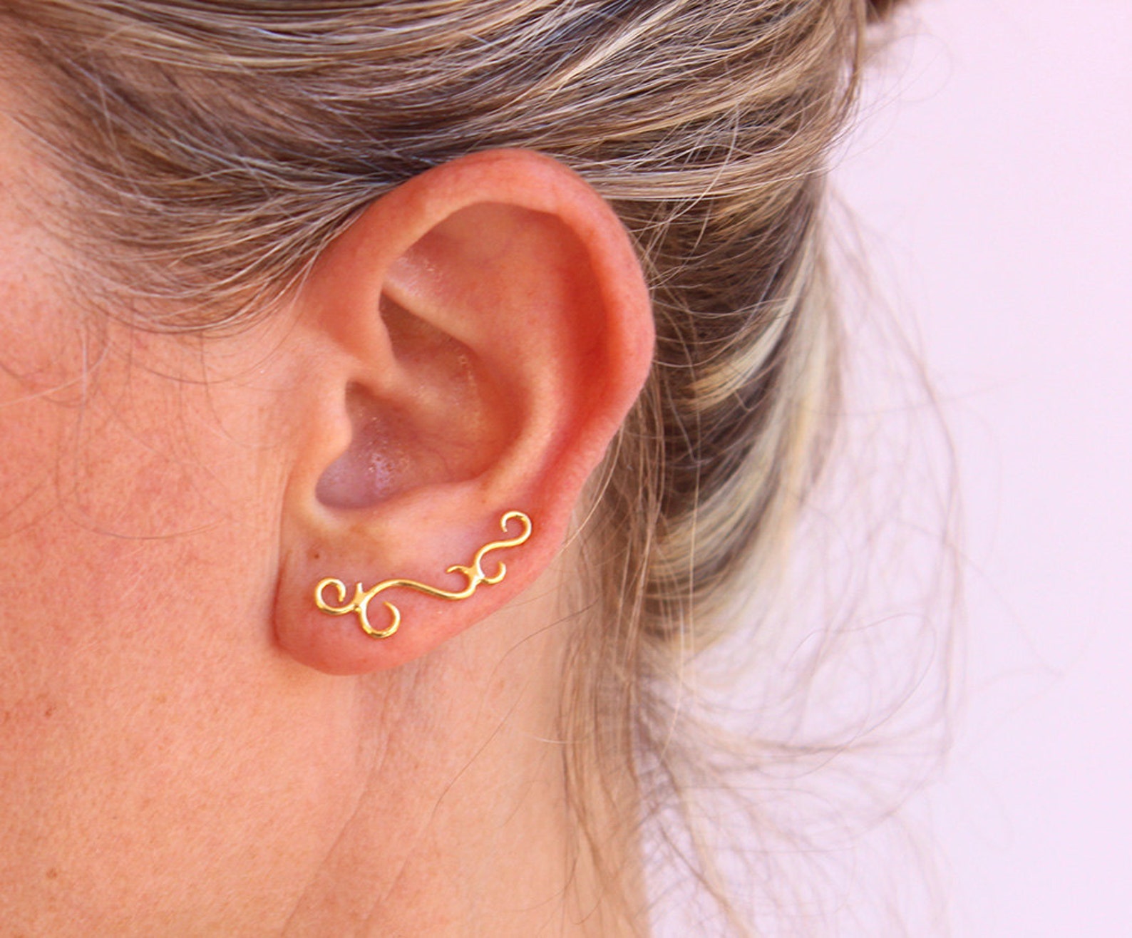 Gold Ear Crawler Ear Climber Ear Cuff Swirl Earrings Etsy