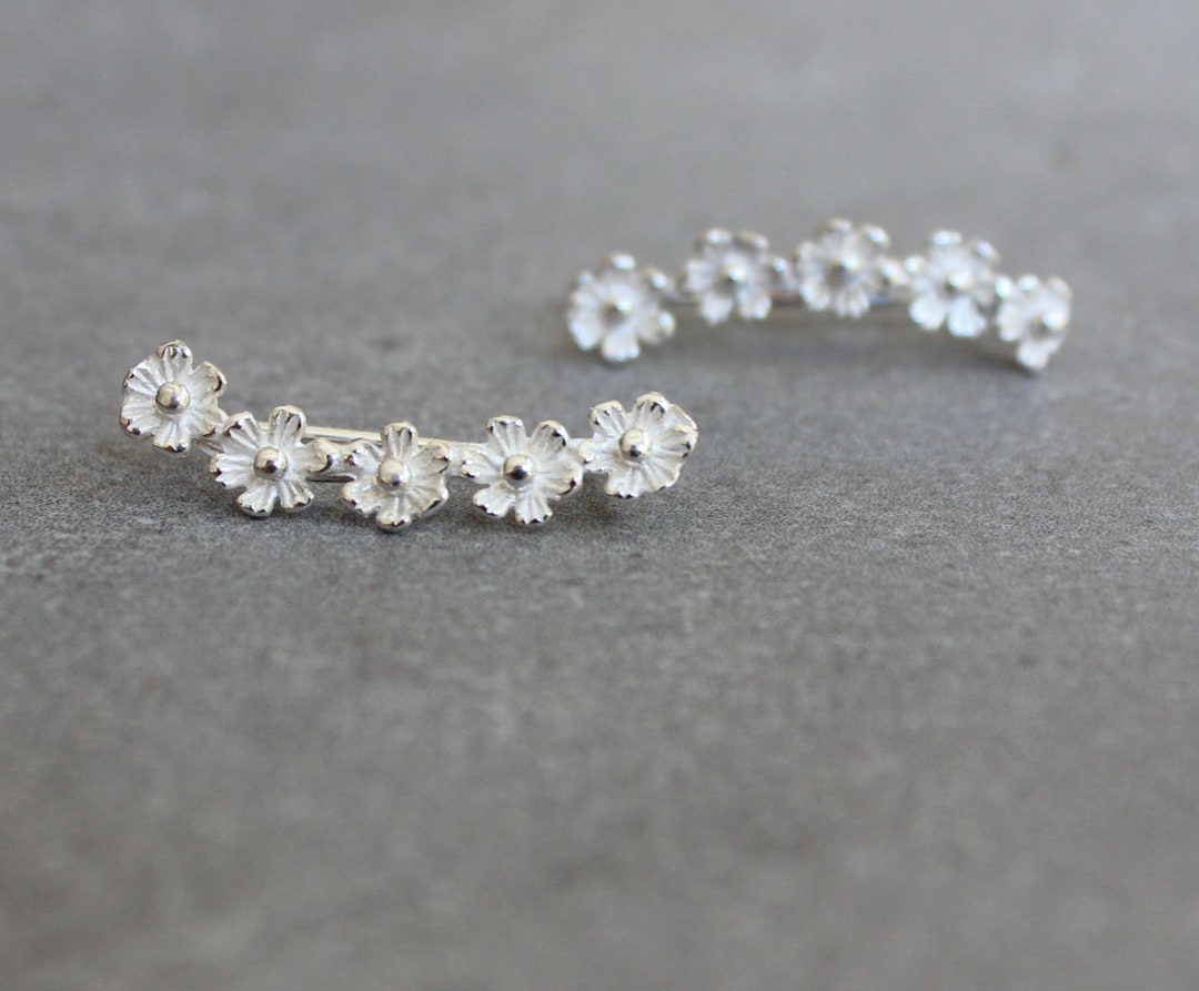 Ear Cuff Flower Earrings Nature Jewelry Silver Climber Etsy