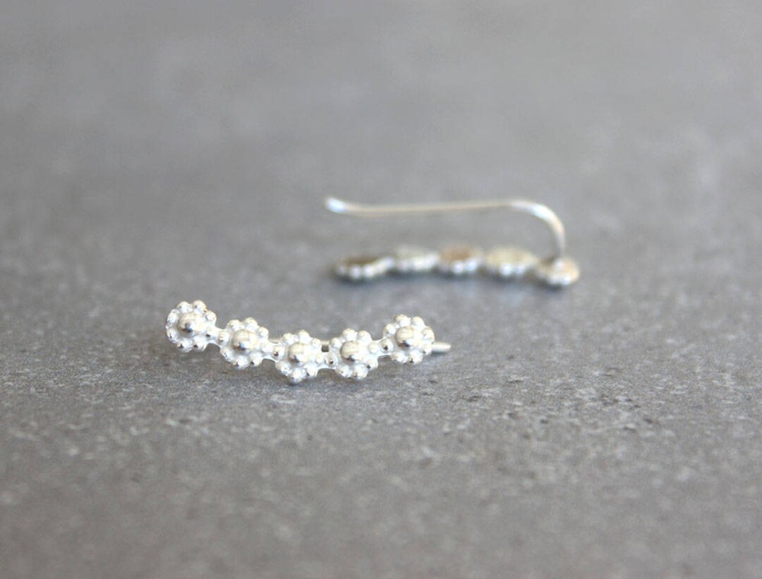 Ear Climber Flower Ear Cuff Flower Earrings Sterling Silver Etsy
