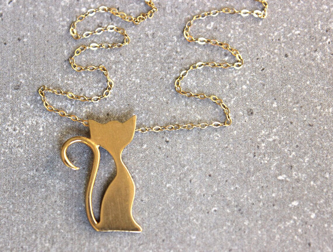 Gold Cat Necklace Pet Necklace Cat Lover Gift Cat Pendant Etsy