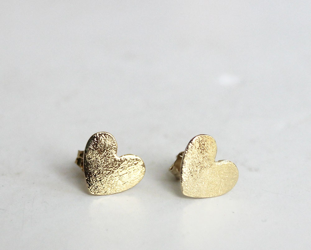 Gold studs Small gold stud earrings heart stud earrings | Etsy
