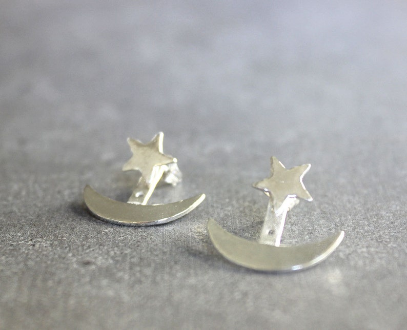 Star Ear Jacket Star and Moon Earrings Sterling Silver Ear - Etsy