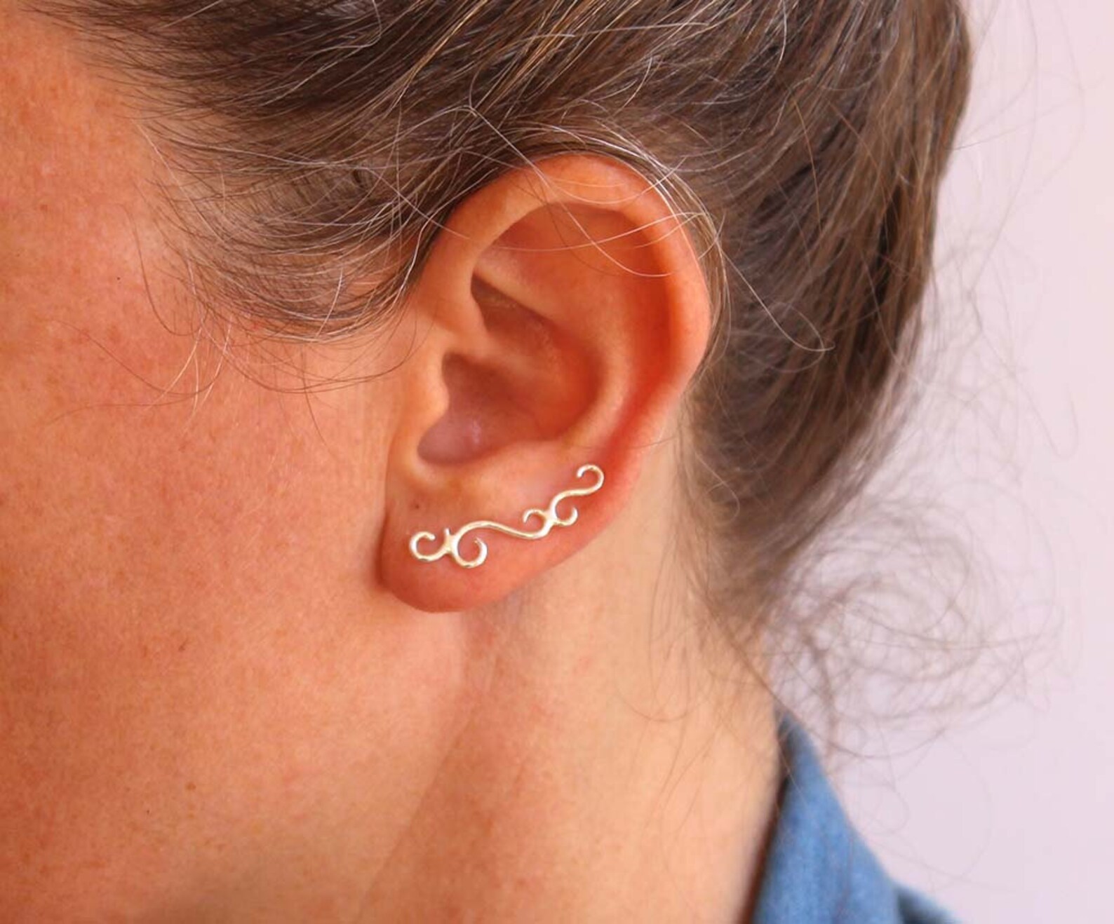 Ear Climber Sterling Silver Ear Cuff Swirl Earrings Ear Etsy