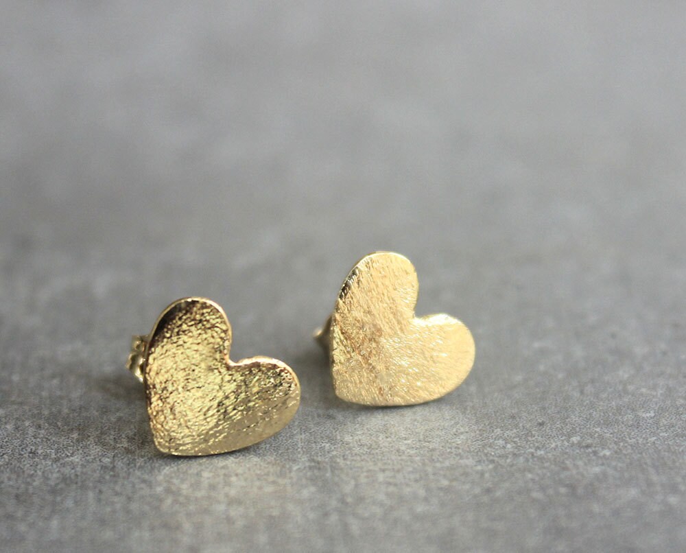 Gold Studs Small Gold Stud Earrings Heart Stud Earrings Etsy