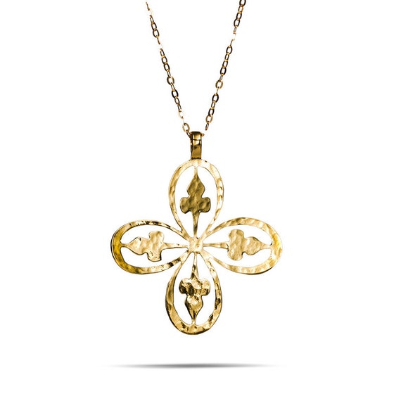 Items similar to Floral necklace - gold flower pendant - gold pendant ...