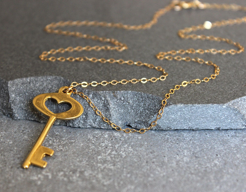Gold key necklace key charm dainty necklace gold pendant Etsy