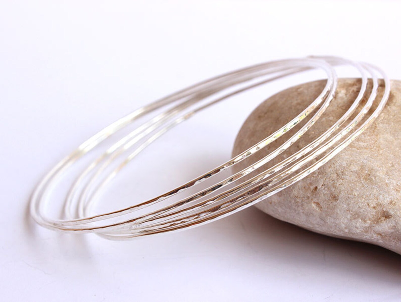 Hammered Sterling Silver Bangles Thin Silver Bangles Dainty Etsy