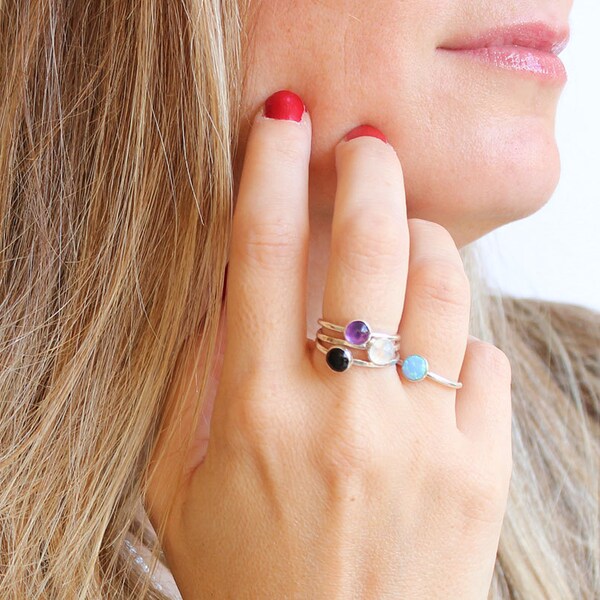 Onyx Stacking Ring in Sterling Silver, onyx ring,  dainty ring onyx jewelry