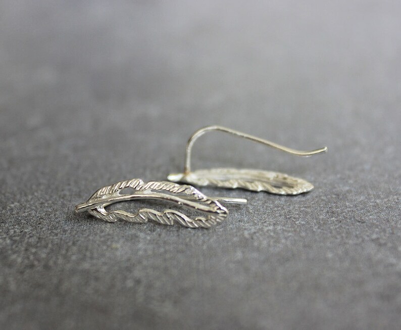 Feather Ear Cuff Feather Earrings Modern Jewelry Silver Ear Etsy