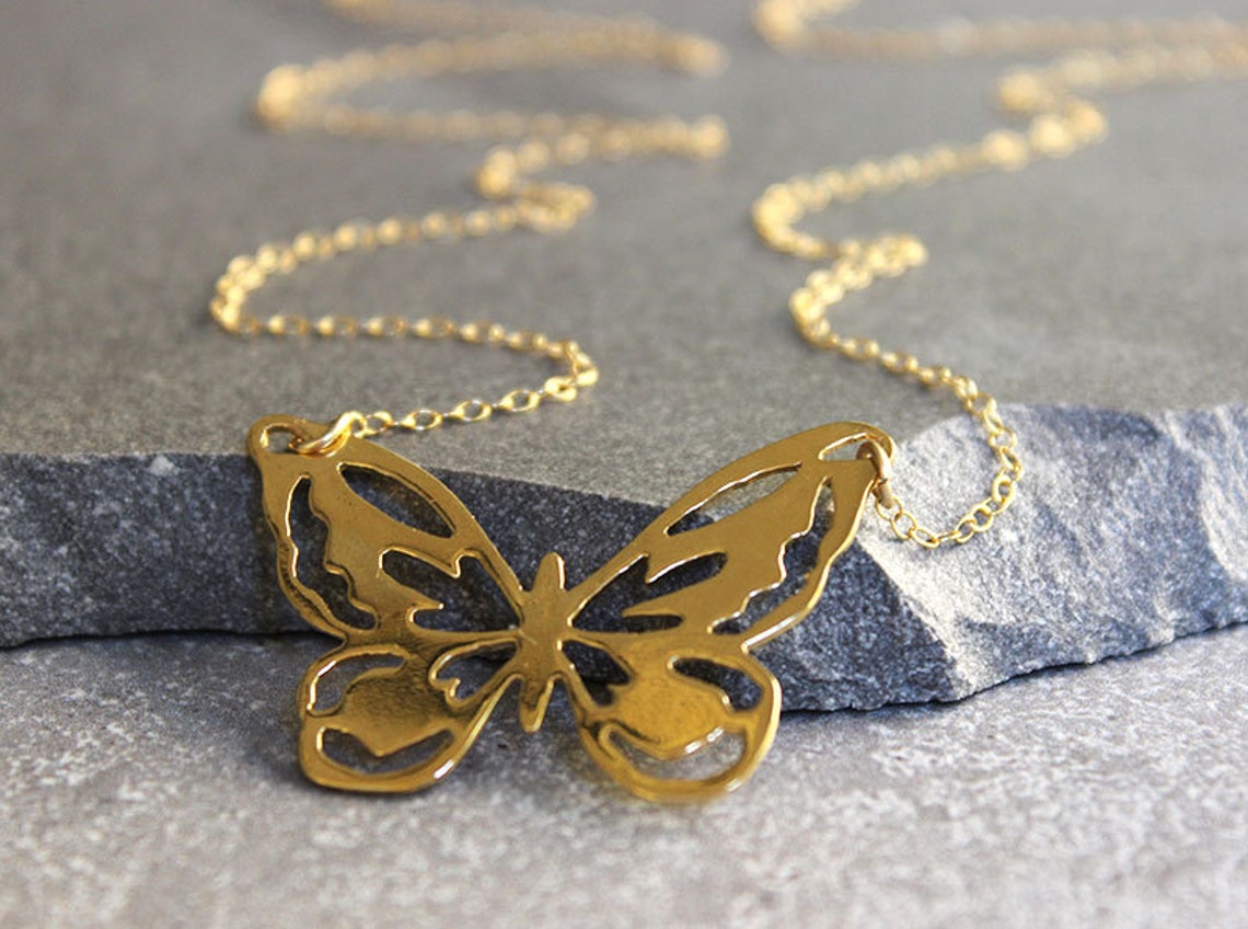 Butterfly Necklace Gold Butterfly Necklace Butterfly Etsy