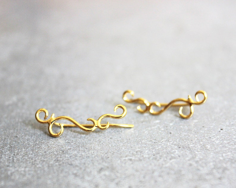 Gold Ear Crawler Ear Climber Ear Cuff Swirl Earrings Etsy