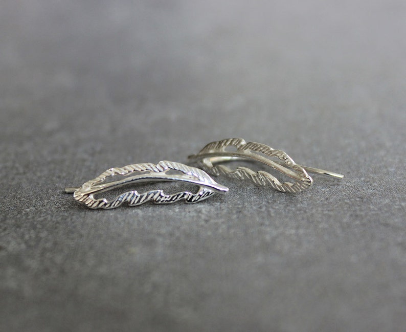 Feather Ear Cuff Feather Earrings Modern Jewelry Silver Ear Etsy