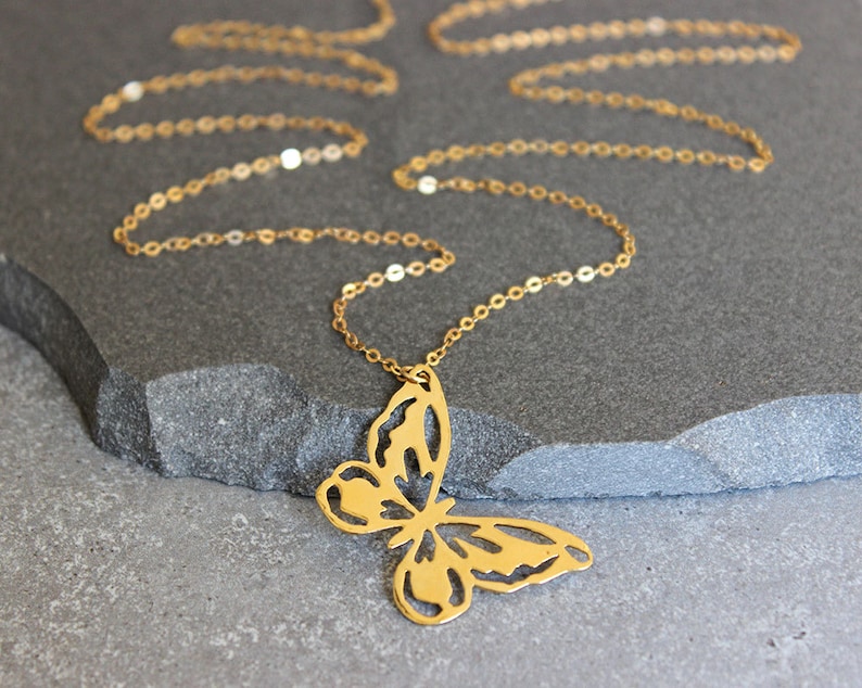 Gold Butterfly Necklace Dainty Necklace Gold Filled Etsy