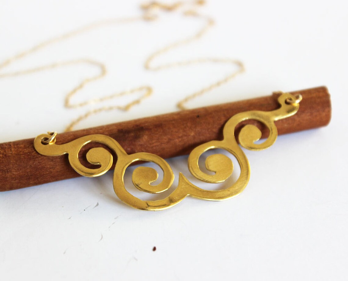 Gold Spiral Necklace Wave Pendant Gold Bridal Pendant Etsy