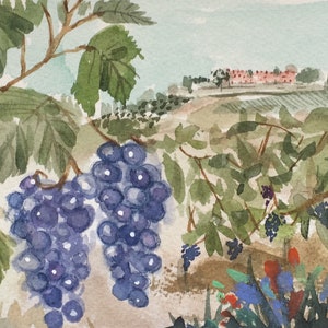 Brolio Castle and vineyards, Gaiole in Chianti, watercolour