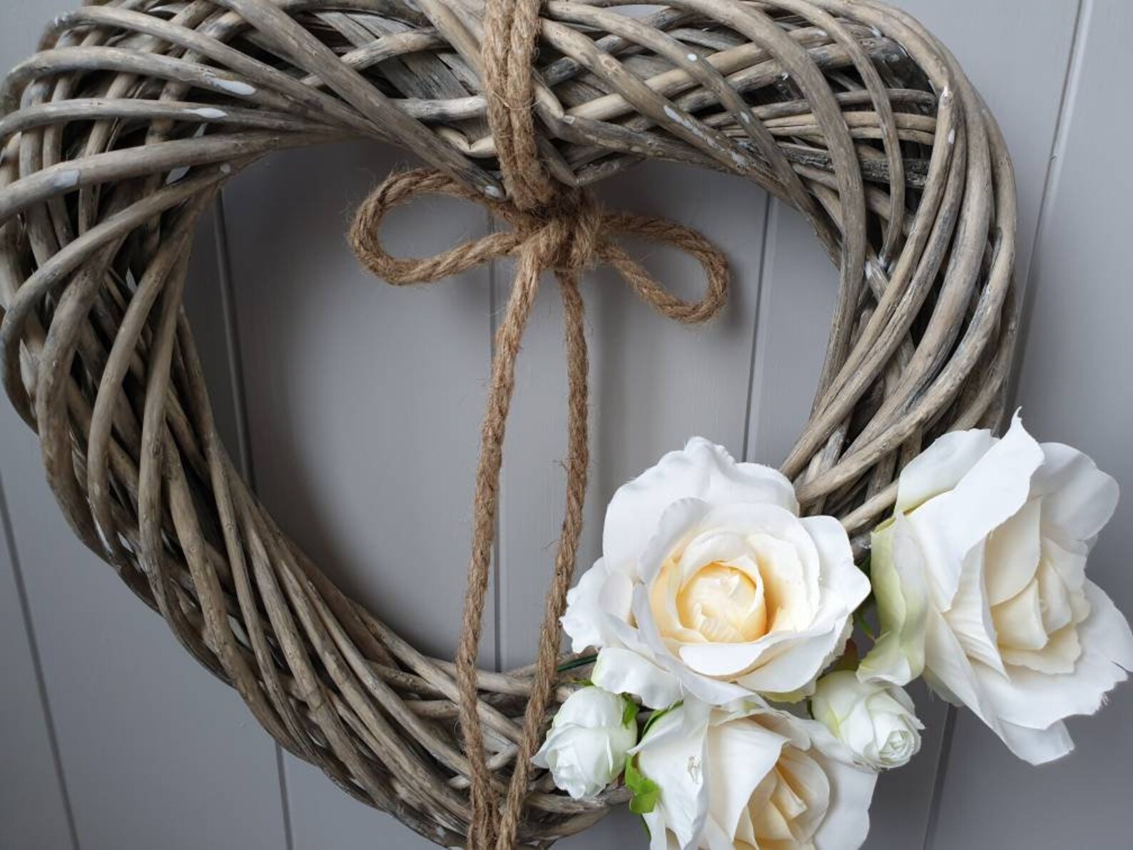 Rattan Wicker Heart Wreath. Farmhouse Style With Roses. 30cm. Etsy
