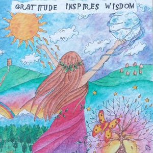 Stampa artistica con citazione "La gratitudine ispira saggezza"