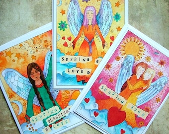 Sending Love Angel Greeting Cards, Set of Three Blank Angel Cards