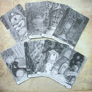 Cartes d'affirmation magiques, Cartes d'affirmation noir et blanc, Cartes d'émancipation spirituelle, Cartes d'orientation de style art gothique