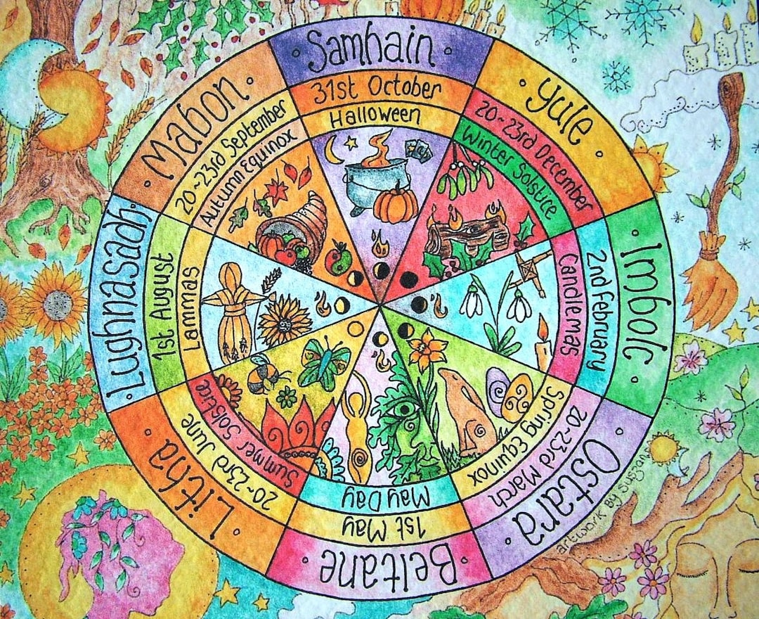 Wheel of the Year Art Print in Two Sizes, Celtic Sabbats, Pagan