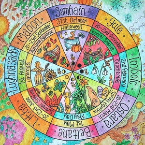 Wheel of the Year Art Print in Two Sizes, Celtic Sabbats, Pagan Festivals