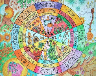 Wheel of the Year Art Print in Two Sizes, Celtic Sabbats, Pagan Festivals