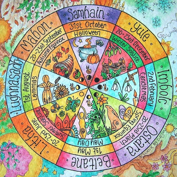 Wheel of the Year Art Print in Two Sizes, Celtic Sabbats, Pagan Festivals