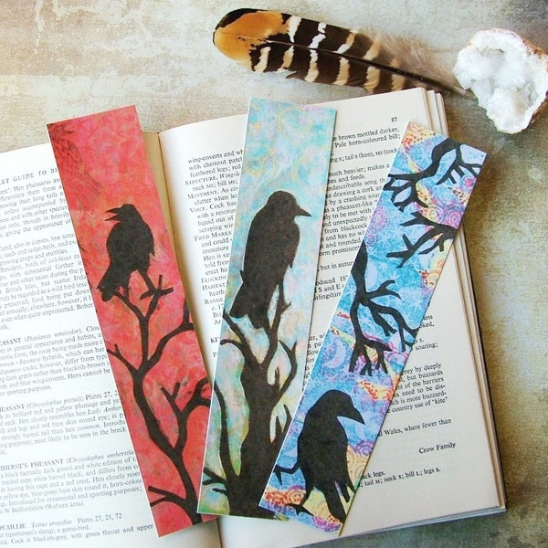 Raven Silhouette Bookmarks, Corvid Bookmark, Crow Bookmarks, Raven Bookmarks, Plastic free Bookmark