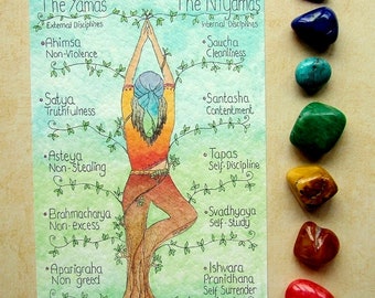 Yamas & Niyamas Yoga Art Print: Watercolor Tree Pose