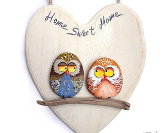 Owls in Love 'Home Sweet Home' Owls Artwork | 3-D Painting- Funny Owls- Cartoon Owls- Owls Illustration