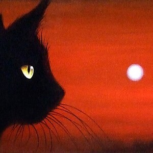 Notturno Romano - Peinture originale de chat noir | Oeuvres d'art de Roberto Rizzo