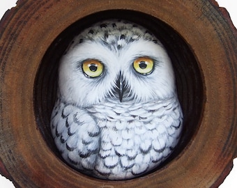 Snowy Owl Nest | A Fantastic Lucky Charm to Decorate your Home and a Unique Gift Idea for Owl Lovers! Original 3-D Art 100% Handpainted