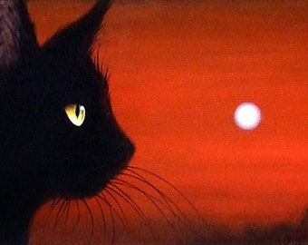 Notturno Romano - Original Black Cat Painting | Fine Art by Roberto Rizzo