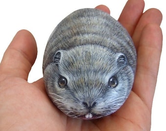 Cute Rock Painted Marmot | Prairie Dog Fine Detailed Hand Painted Stone | The Art of Painting Rocks by Roberto Rizzo