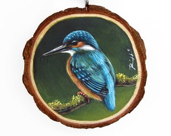 Hand Painted Art Necklace with an Incredibly Detailed Kingfisher! Fine Art Jewelry 100% Handpainted by the Artist Roberto Rizzo