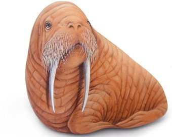 Wonderful Walrus Hand Painted on an Incredibly Shaped Natural Sea Rock with High Quality Acrylics by the Artist Roberto Rizzo