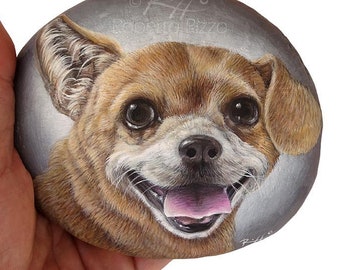 Custom Close Up Dog Portraits Hand Painted on Natural Sea Stone | Fine Detailed Pet Memorial Painted Rocks by the Artist Roberto Rizzo