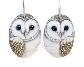 Pair of Barn Owl Earrings | Hand Painted Jewels