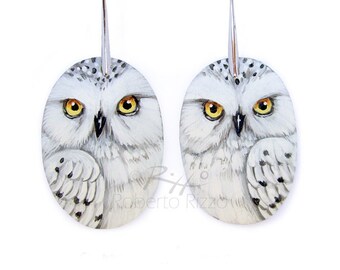 Pair of Snowy Owl Earrings | Hand Painted Jewels