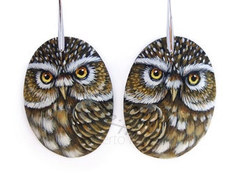 Pair of Little Owl Earrings | Hand Painted Jewels