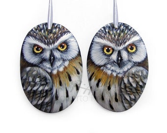 Pair of Eagle Owl Earrings | Hand Painted Jewels