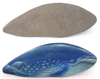 A Sea Rock Turned into a Blue Whale | Original Rock Painting Art by Roberto Rizzo | Blue Whale Painting | Painted Rocks Pebbles Art