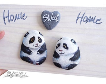 Adorable Giant Pandas, Home Sweet Home Painting, Pandas in Love, Funny Panda, Loving Panda- Cartoon Panda- Cute panda- Illustration panda