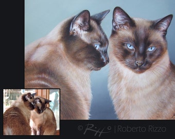 Custom Cat Portrait FOR TWO CATS, Pet portrait, Cat Painting, Cat art - Painting on Stretched Canvas from your Photographs
