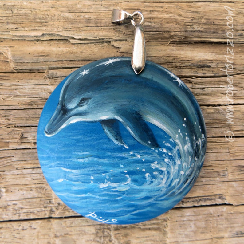 Hand Painted Art Necklace With a Jumpin' Dolphin Original Etsy