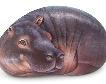 Rock Painted Hippopotamus