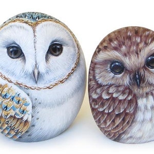 Owls hand painted on stones