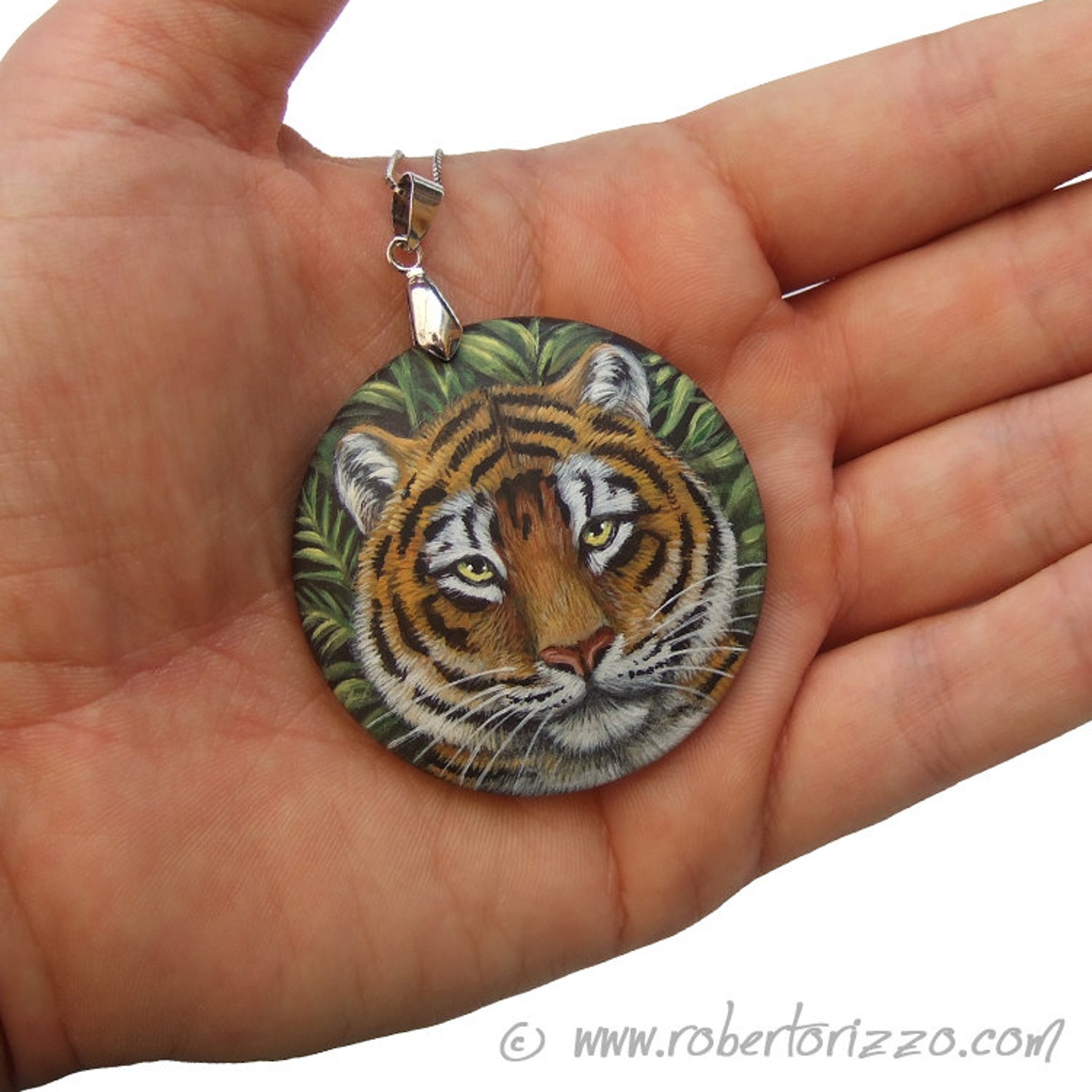Hand Painted Art Necklace With a a Tiger's Head Original Etsy